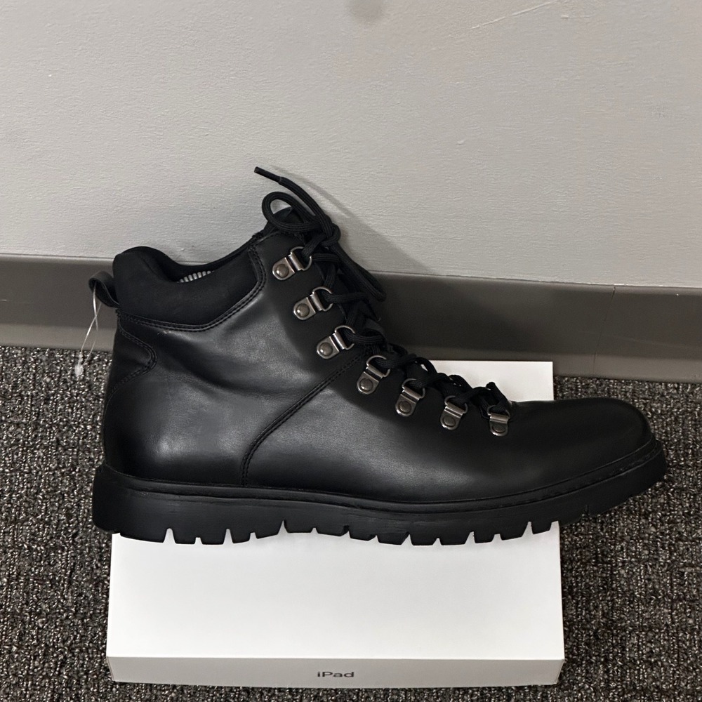 Aldo Hiker Boots Mens 10.5 Black Leather Lug Sole Lace Up Grunge Gorpcore NWOT - Picture 9 of 13